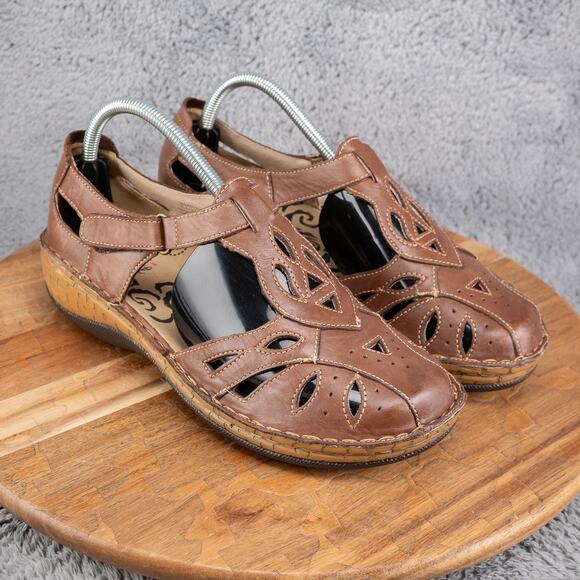 Propet Jenna Brown Leather Closed Toe Sandals Womens 10 B Strap Shoes - Picture 1 of 9